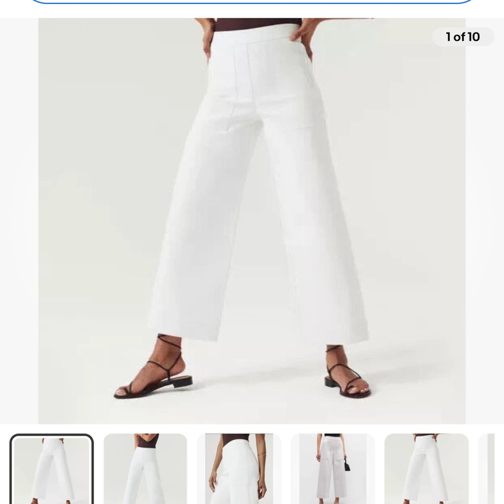 SPANX $148 Classic White On The Go Wide-Leg Crop Pants
